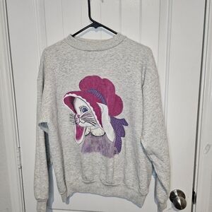 Vintage 80s Hand Painted Bunny Sweatshirt Heather Grey Made in USA Large